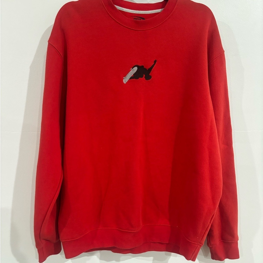 MTA Sport Mens Red Embroidered Skateboard Graphic Crewneck Sweatshirt Large